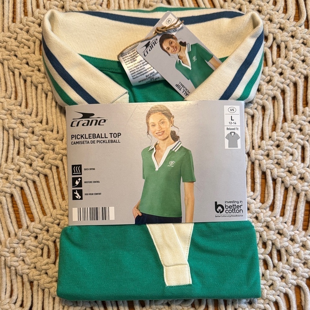 New Crane Green Pickleball Top V-neck cotton size large - Picture 2 of 4